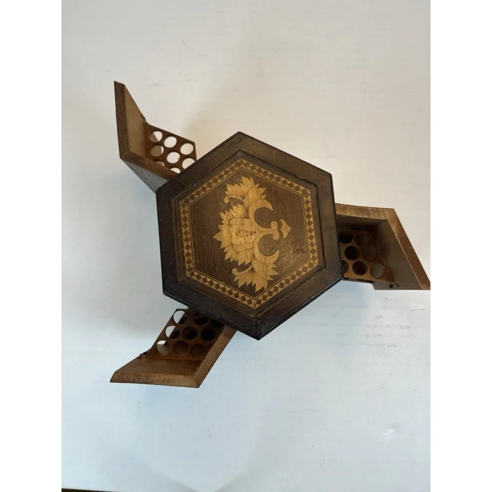 Vintage Wooden Marquetry Cigarette Box 3 Doors Japanese Collectible‎ Rare Inlaid